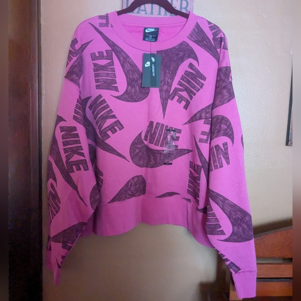 Nike Fushia Pink and Purple All Over Logo Sweatshirt Sportswear Women's 3x New - Picture 12 of 12